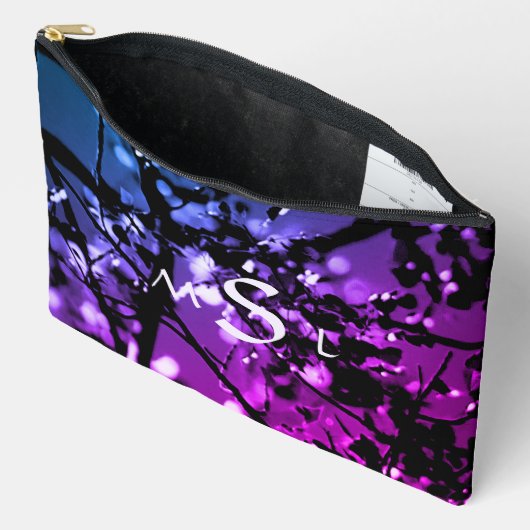 パーソナライズされた抽象芸術植物青/紫 アクセサリーポーチ (見開き)