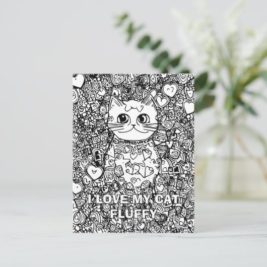 パーソナライズされた抽象芸術猫着色 ポストカード (スタンド正面)
