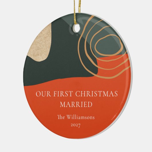 パーソナライズされた抽象芸術結婚した初めてのクリスマス セラミックオーナメント (左)