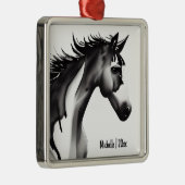 パーソナライズされた抽象芸術馬ブラック/ホワイトクリスマス メタルオーナメント (右)