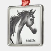 パーソナライズされた抽象芸術馬ブラック/ホワイトクリスマス メタルオーナメント (左)