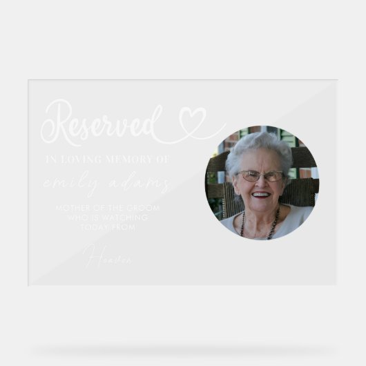 パーソナライズされた指定席記念結婚の写真 アクリルサイン (正面)