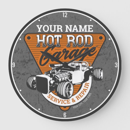 パーソナライズされた改造車庫 ラージ壁時計 (正面)