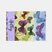 パーソナライズされた数々の色の蝶の水色 フリースブランケット (正面(横))