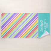 パーソナライズされた数々の色ストライプ色 ビーチタオル (正面)
