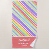 パーソナライズされた数々の色ストライプ色 ビーチタオル (正面)
