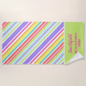 パーソナライズされた数々の色ストライプ色 ビーチタオル (正面)
