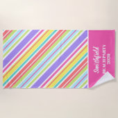 パーソナライズされた数々の色ストライプ色 ビーチタオル (正面)