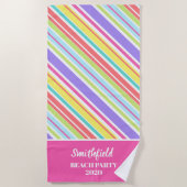 パーソナライズされた数々の色ストライプ色 ビーチタオル (正面)