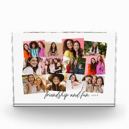 パーソナライズされた文字おもしろいメモリのコラージュ フォトブロック (正面)