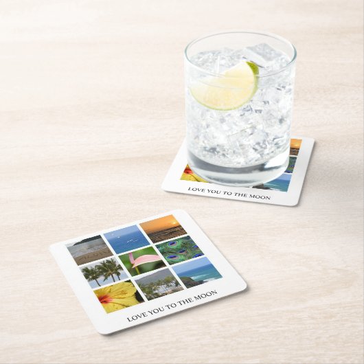 パーソナライズされた文字とフォトコラージュハワイ結婚州 スクエアペーパーコースター (インサイチュ)