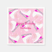 パーソナライズされた文字アイススケートで滑るピンク柄かわいい スタンダードカクテルナプキン (正面)
