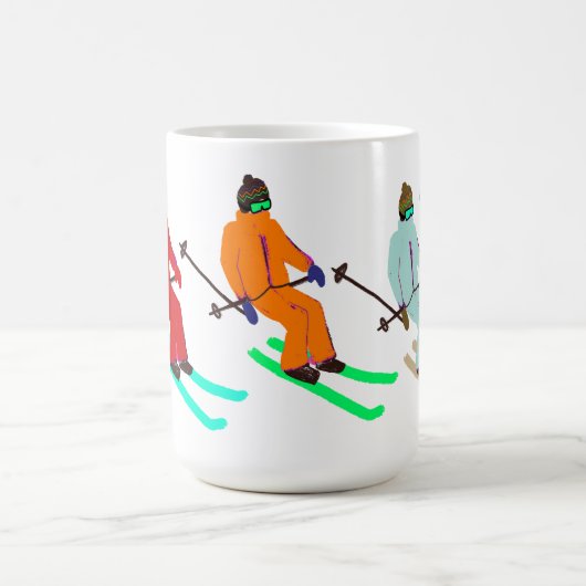 パーソナライズされた文字スキーオープニングスキーヤー コーヒーマグカップ (中央)