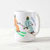 パーソナライズされた文字スキーオープニングスキーヤー コーヒーマグカップ (正面右)