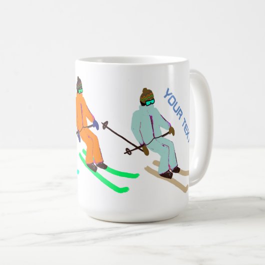 パーソナライズされた文字スキーオープニングスキーヤー コーヒーマグカップ (正面右)