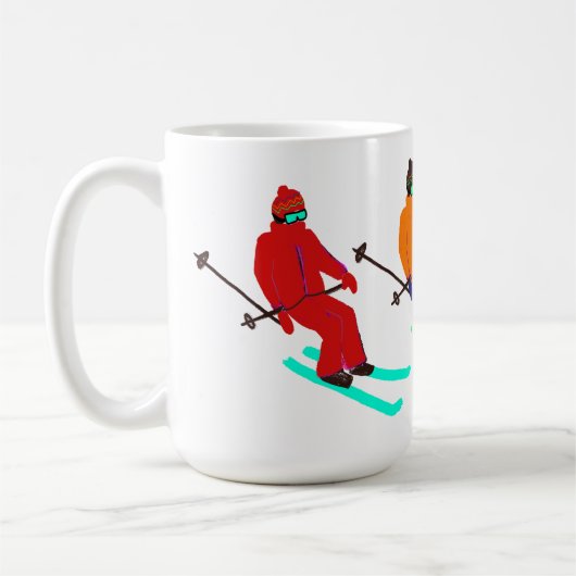 パーソナライズされた文字スキーオープニングスキーヤー コーヒーマグカップ (左)