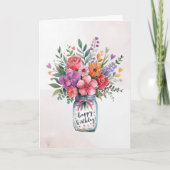 パーソナライズされた文字ハッピーバースデーフローラブーケ カード (正面)