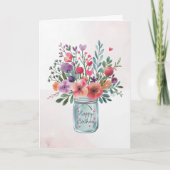 パーソナライズされた文字ハッピーバースデーフローラブーケ カード (正面)