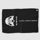 パーソナライズされた文字ブラックスカルハーフ顔マスクスタイル ゴルフタオル (横)