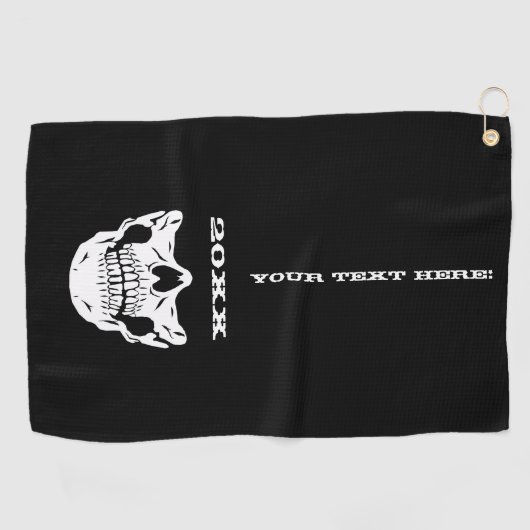 パーソナライズされた文字ブラックスカルハーフ顔マスクスタイル ゴルフタオル (横)
