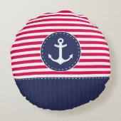 パーソナライズされた文字ブルーとレッド航海のいかり ラウンドクッション (裏面)