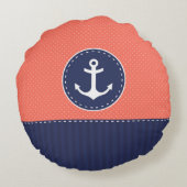 パーソナライズされた文字ブルー&コーラル航海のいかり ラウンドクッション (裏面)