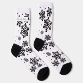 パーソナライズされた文字ホワイト&ブラックスノーフレーク模様 ソックス (右)