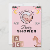 パーソナライズされた文字及び写真ベビーシャワー 招待状 (正面)