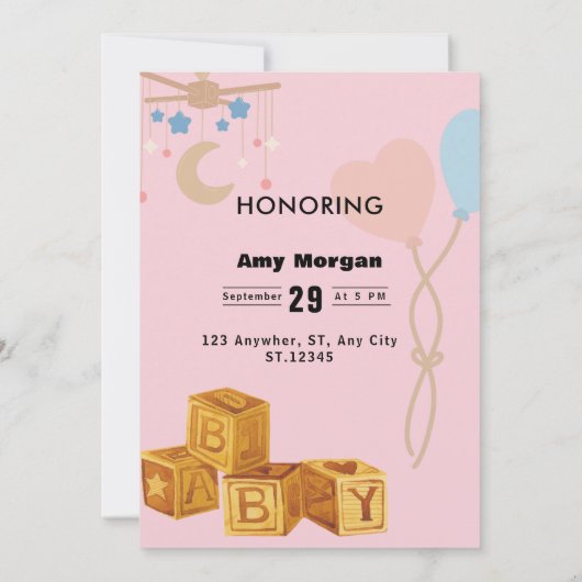 パーソナライズされた文字及び写真ベビーシャワー 招待状 (裏面)