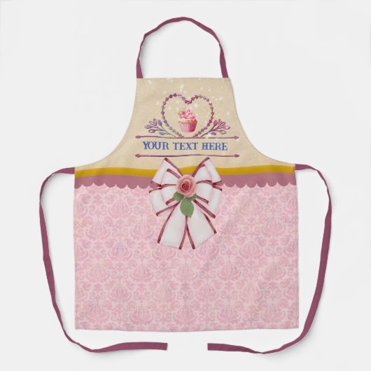 パーソナライズされた文字、水彩ハート、カップケーキ エプロン (正面)