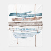 パーソナライズされた文字、沿岸流木ビーチテーマ フリースブランケット (正面)