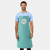 パーソナライズされた料理ヴィンテージティール（緑がかった色） エプロン (着用した状態)