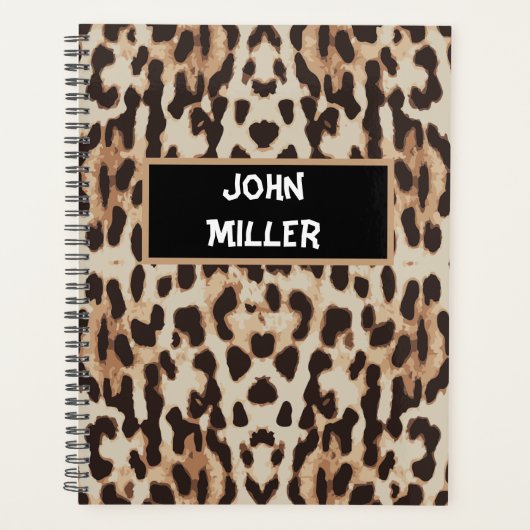 パーソナライズされた新学期ヒョウ皮プランナー プランナー手帳 (正面)