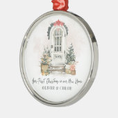 パーソナライズされた新居の最初のクリスマス水彩画 メタルオーナメント (左)