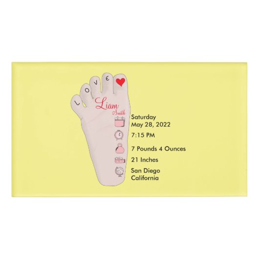 パーソナライズされた新生児ギフト誕生統計詳細 名札 (正面)