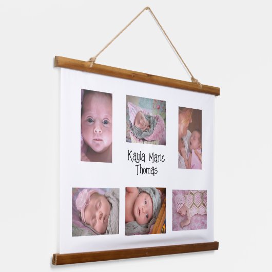 パーソナライズされた新生児写真ウォーぶら下がったル 吊り下げ型タペストリー (傾斜あり)