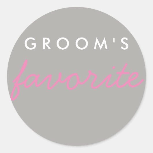 パーソナライズされた新郎のピンクお気に入りのグレイ ラウンドシール (正面)