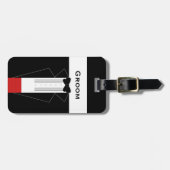 パーソナライズされた新郎の前夜祭スーツケースタグ ラゲッジタグ (正面横)