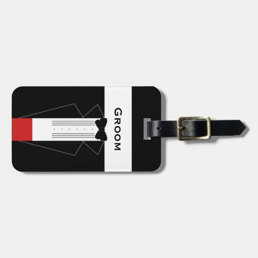 パーソナライズされた新郎の前夜祭スーツケースタグ ラゲッジタグ (正面横)