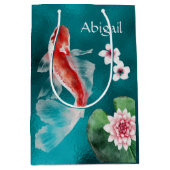 パーソナライズされた日本のコイ魚さくらんぼ花 ミディアムペーパーバッグ (正面)