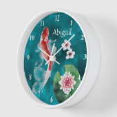 パーソナライズされた日本のコイ魚さくらんぼ花 壁時計 (傾斜)