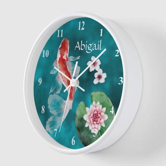 パーソナライズされた日本のコイ魚さくらんぼ花 壁時計 (傾斜)