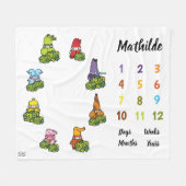 パーソナライズされた日週数ヶ月経過期間マイルストーンベビー フリースブランケット (正面(横))