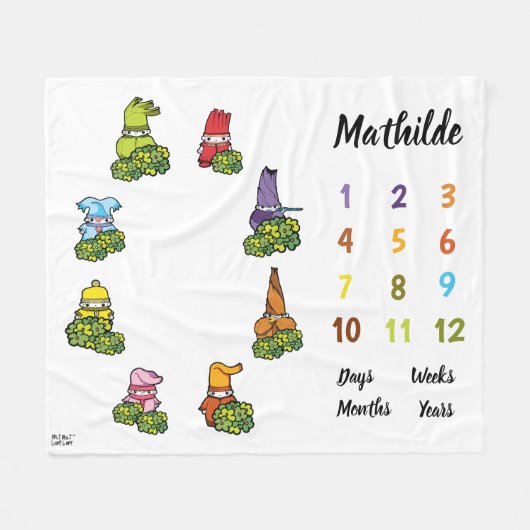 パーソナライズされた日週数ヶ月経過期間マイルストーンベビー フリースブランケット (正面(横))