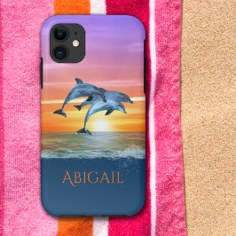 パーソナライズされた日鮮やか没イルカのジャンプ海 iPhone 11 ケース