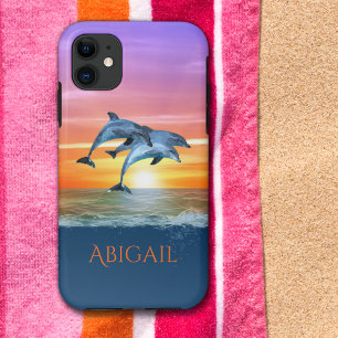 パーソナライズされた日鮮やか没イルカのジャンプ海 iPhone 11 ケース