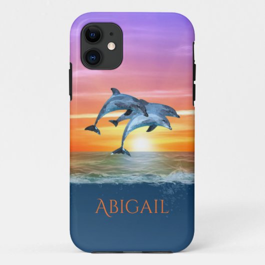 パーソナライズされた日鮮やか没イルカのジャンプ海 Case-Mate iPhoneケース (裏面)