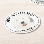 パーソナライズされた旧英シープドッグ結婚犬 ラウンドペーパーコースター (アングル)