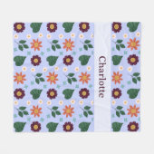 パーソナライズされた明るい青のカラフルな花の名前 フリースブランケット (正面(横))