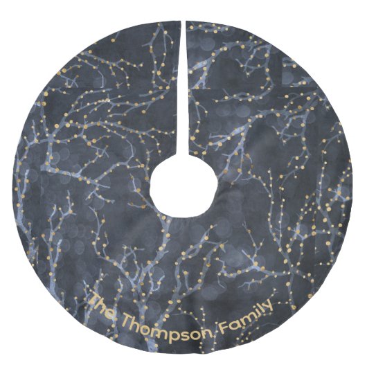 パーソナライズされた星型 ブラック クリスマスパターン ブラッシュドポリエステルツリースカート (正面)